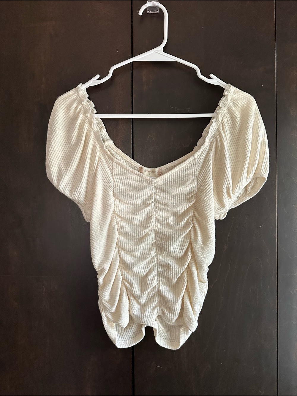 Altar'd State Cream Ruched Puff Sleeve Top